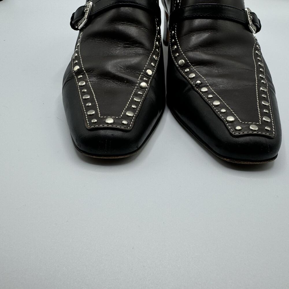 Brighton Tempe Heeled Mules Black Brown Leather Studded Western Size 7 - Picture 7 of 9